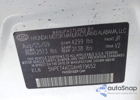 2010 Hyundai Sonata Gls из США, поврежденный, VIN 5NPET4AC0AH619652